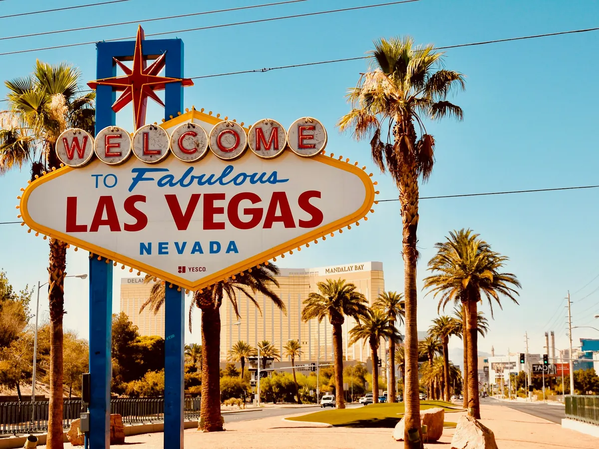 The Welcome to Fabulous Las Vegas sign under a blue sky